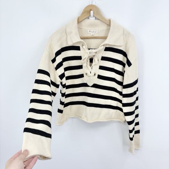 Marled Sweaters - Marled Roll Hem Sweater Womens Medium Stripe Nautical Classic Preppy Fisherman